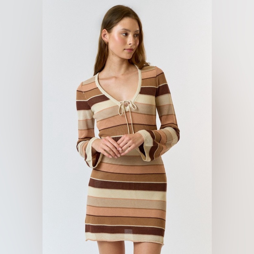 Multi strip V-Neck sweater Mini Dress